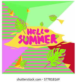 Trendy vector summer cards illustration with floral elements and abstract colorful textures. Design for poster, card, invitation, brochure, and promotion template. Fashion art print and background.