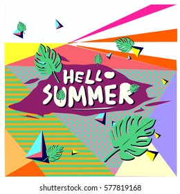 Trendy vector summer cards illustration with floral elements and abstract colorful textures. Design for poster, card, invitation, brochure, and promotion template. Fashion art print and background.