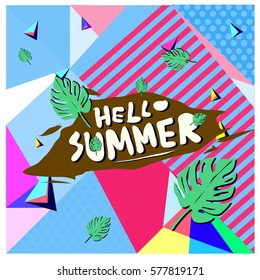 Trendy vector summer cards illustration with floral elements and abstract colorful textures. Design for poster, card, invitation, brochure, and promotion template. Fashion art print and background.