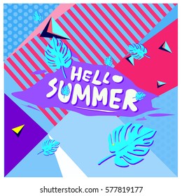Trendy vector summer cards illustration with floral elements and abstract colorful textures. Design for poster, card, invitation, brochure, and promotion template. Fashion art print and background.