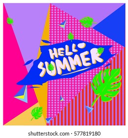 Trendy vector summer cards illustration with floral elements and abstract colorful textures. Design for poster, card, invitation, brochure, and promotion template. Fashion art print and background.