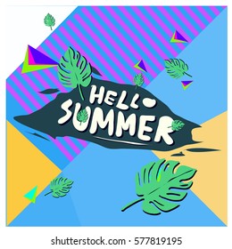 Trendy vector summer cards illustration with floral elements and abstract colorful textures. Design for poster, card, invitation, brochure, and promotion template. Fashion art print and background.