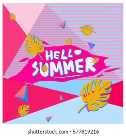 Trendy vector summer cards illustration with floral elements and abstract colorful textures. Design for poster, card, invitation, brochure, and promotion template. Fashion art print and background.