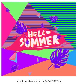 Trendy vector summer cards illustration with floral elements and abstract colorful textures. Design for poster, card, invitation, brochure, and promotion template. Fashion art print and background.
