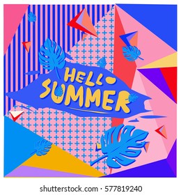 Trendy vector summer cards illustration with floral elements and abstract colorful textures. Design for poster, card, invitation, brochure, and promotion template. Fashion art print and background.