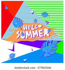 Trendy vector summer cards illustration with floral elements and abstract colorful textures. Design for poster, card, invitation, brochure, and promotion template. Fashion art print and background.