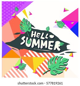 Trendy vector summer cards illustration with floral elements and abstract colorful textures. Design for poster, card, invitation, brochure, and promotion template. Fashion art print and background.
