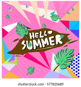 Trendy vector summer cards illustration with floral elements and abstract colorful textures. Design for poster, card, invitation, brochure, and promotion template. Fashion art print and background.
