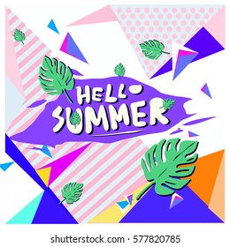 Trendy vector summer cards illustration with floral elements and abstract colorful textures. Design for poster, card, invitation, brochure, and promotion template. Fashion art print and background.
