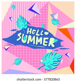 Trendy vector summer cards illustration with floral elements and abstract colorful textures. Design for poster, card, invitation, brochure, and promotion template. Fashion art print and background.