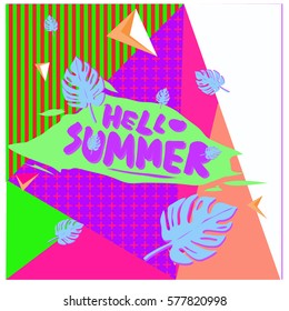 Trendy vector summer cards illustration with floral elements and abstract colorful textures. Design for poster, card, invitation, brochure, and promotion template. Fashion art print and background.