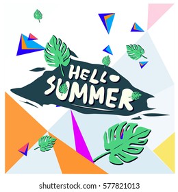 Trendy vector summer cards illustration with floral elements and abstract colorful textures. Design for poster, card, invitation, brochure, and promotion template. Fashion art print and background.