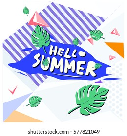 Trendy vector summer cards illustration with floral elements and abstract colorful textures. Design for poster, card, invitation, brochure, and promotion template. Fashion art print and background.