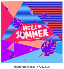 Trendy vector summer cards illustration with floral elements and abstract colorful textures. Design for poster, card, invitation, brochure, and promotion template. Fashion art print and background.