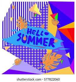Trendy vector summer cards illustration with floral elements and abstract colorful textures. Design for poster, card, invitation, brochure, and promotion template. Fashion art print and background.