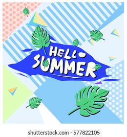 Trendy vector summer cards illustration with floral elements and abstract colorful textures. Design for poster, card, invitation, brochure, and promotion template. Fashion art print and background.