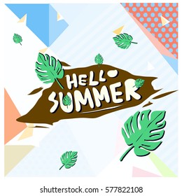 Trendy vector summer cards illustration with floral elements and abstract colorful textures. Design for poster, card, invitation, brochure, and promotion template. Fashion art print and background.