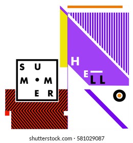 Trendy vector summer cards illustration with line elements and abstract colorful textures. Design for poster, card, invitation, brochure, and promotion template. Fashion art print and background.