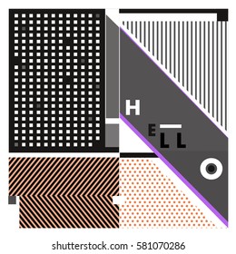 Trendy vector summer cards illustration with line elements and abstract colorful textures. Design for poster, card, invitation, brochure, and promotion template. Fashion art print and background.