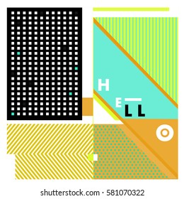 Trendy vector summer cards illustration with line elements and abstract colorful textures. Design for poster, card, invitation, brochure, and promotion template. Fashion art print and background.