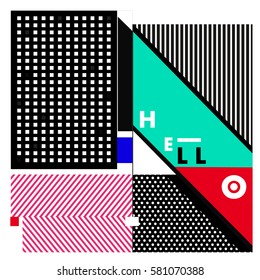 Trendy vector summer cards illustration with line elements and abstract colorful textures. Design for poster, card, invitation, brochure, and promotion template. Fashion art print and background.