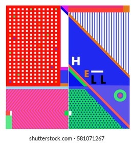 Trendy vector summer cards illustration with line elements and abstract colorful textures. Design for poster, card, invitation, brochure, and promotion template. Fashion art print and background.