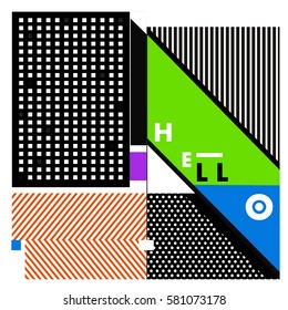 Trendy vector summer cards illustration with line elements and abstract colorful textures. Design for poster, card, invitation, brochure, and promotion template. Fashion art print and background.