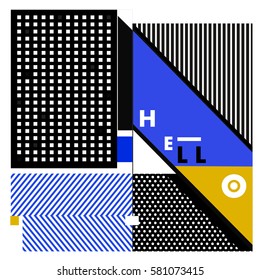 Trendy vector summer cards illustration with line elements and abstract colorful textures. Design for poster, card, invitation, brochure, and promotion template. Fashion art print and background.