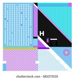 Trendy vector summer cards illustration with line elements and abstract colorful textures. Design for poster, card, invitation, brochure, and promotion template. Fashion art print and background.
