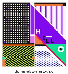 Trendy vector summer cards illustration with line elements and abstract colorful textures. Design for poster, card, invitation, brochure, and promotion template. Fashion art print and background.