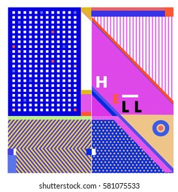 Trendy vector summer cards illustration with line elements and abstract colorful textures. Design for poster, card, invitation, brochure, and promotion template. Fashion art print and background.