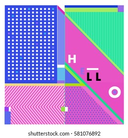 Trendy vector summer cards illustration with line elements and abstract colorful textures. Design for poster, card, invitation, brochure, and promotion template. Fashion art print and background.