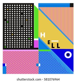 Trendy vector summer cards illustration with line elements and abstract colorful textures. Design for poster, card, invitation, brochure, and promotion template. Fashion art print and background.