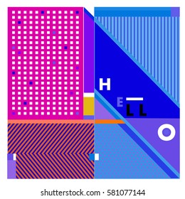 Trendy vector summer cards illustration with line elements and abstract colorful textures. Design for poster, card, invitation, brochure, and promotion template. Fashion art print and background.