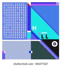 Trendy vector summer cards illustration with line elements and abstract colorful textures. Design for poster, card, invitation, brochure, and promotion template. Fashion art print and background.