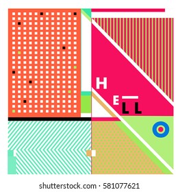 Trendy vector summer cards illustration with line elements and abstract colorful textures. Design for poster, card, invitation, brochure, and promotion template. Fashion art print and background.