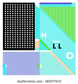 Trendy vector summer cards illustration with line elements and abstract colorful textures. Design for poster, card, invitation, brochure, and promotion template. Fashion art print and background.