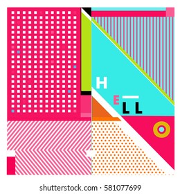 Trendy vector summer cards illustration with line elements and abstract colorful textures. Design for poster, card, invitation, brochure, and promotion template. Fashion art print and background.