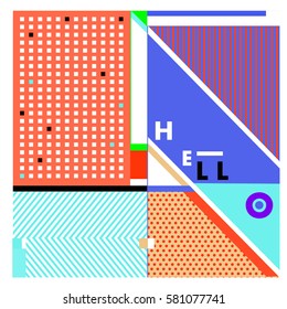 Trendy vector summer cards illustration with line elements and abstract colorful textures. Design for poster, card, invitation, brochure, and promotion template. Fashion art print and background.