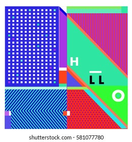 Trendy vector summer cards illustration with line elements and abstract colorful textures. Design for poster, card, invitation, brochure, and promotion template. Fashion art print and background.
