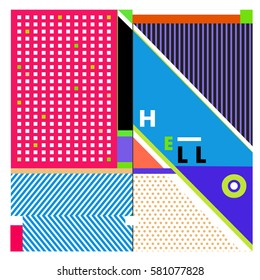 Trendy vector summer cards illustration with line elements and abstract colorful textures. Design for poster, card, invitation, brochure, and promotion template. Fashion art print and background.