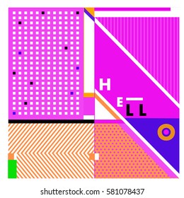 Trendy vector summer cards illustration with line elements and abstract colorful textures. Design for poster, card, invitation, brochure, and promotion template. Fashion art print and background.