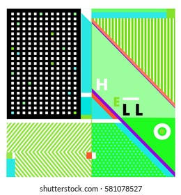 Trendy vector summer cards illustration with line elements and abstract colorful textures. Design for poster, card, invitation, brochure, and promotion template. Fashion art print and background.