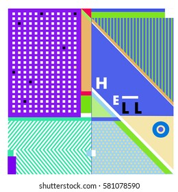 Trendy vector summer cards illustration with line elements and abstract colorful textures. Design for poster, card, invitation, brochure, and promotion template. Fashion art print and background.