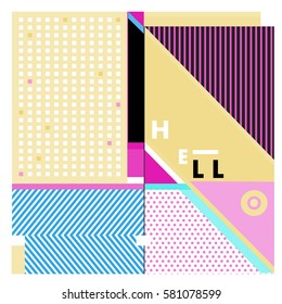 Trendy vector summer cards illustration with line elements and abstract colorful textures. Design for poster, card, invitation, brochure, and promotion template. Fashion art print and background.