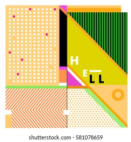 Trendy vector summer cards illustration with line elements and abstract colorful textures. Design for poster, card, invitation, brochure, and promotion template. Fashion art print and background.