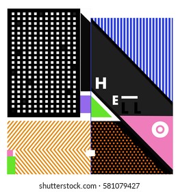 Trendy vector summer cards illustration with line elements and abstract colorful textures. Design for poster, card, invitation, brochure, and promotion template. Fashion art print and background.