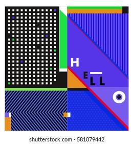 Trendy vector summer cards illustration with line elements and abstract colorful textures. Design for poster, card, invitation, brochure, and promotion template. Fashion art print and background.
