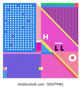 Trendy vector summer cards illustration with line elements and abstract colorful textures. Design for poster, card, invitation, brochure, and promotion template. Fashion art print and background.