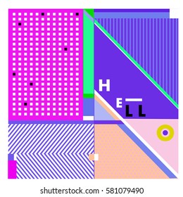 Trendy vector summer cards illustration with line elements and abstract colorful textures. Design for poster, card, invitation, brochure, and promotion template. Fashion art print and background.